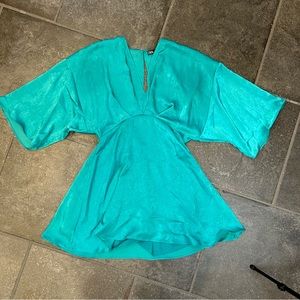 Zara Teal Silk Flowy Mini Dress